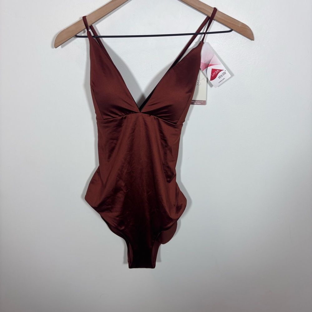 CALIA Women's Swim Triangle Strappy
Back One Piece NWT Size 10 Red Brown Shine - Picture 5 of 12